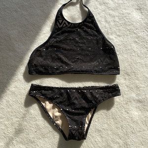 Nasty Gal Tankini Bikini Black Crochet